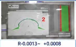 KXVT2003 R0.15 0450·V·G EXS sample 2 measurement screenshot showing R-0.0013 ~ +0.0008