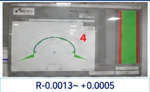 KXVT2003 R0.15 0450·V·G EXS sample 4 measurement screenshot showing R-0.0013 ~ +0.0005
