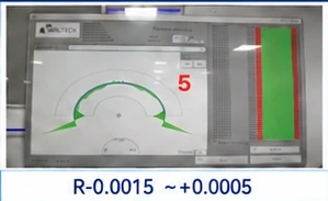KXVT2003 R0.15 0450·V·G EXS sample 5 measurement screenshot showing R-0.0015 ~ +0.0005